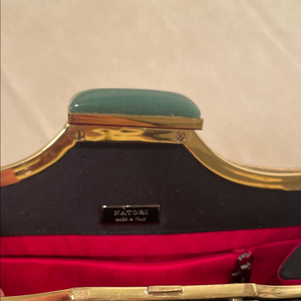 Natori  green stone Black Clutch with Gold Embellishments - Picture 4 of 6